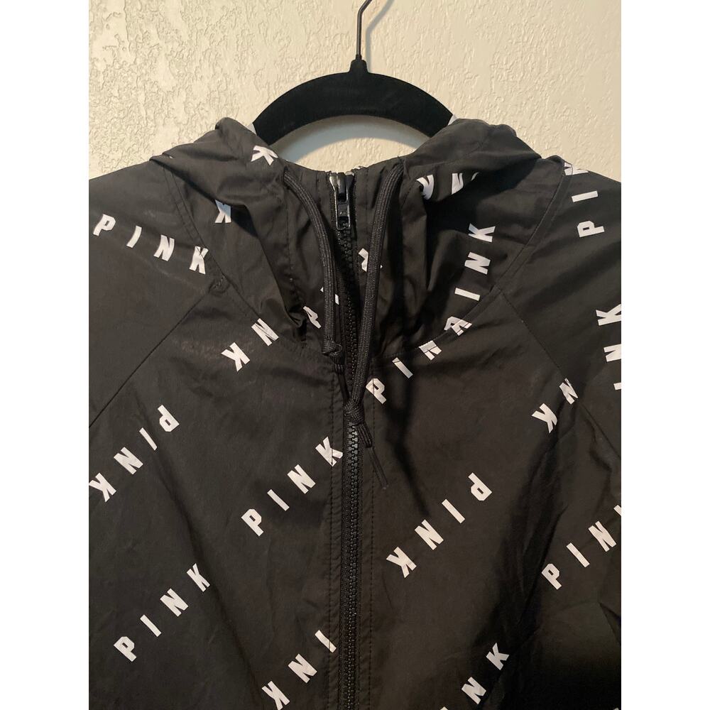 PINK Black Windbreaker with White Logo Size XS - Picture 2 of 6